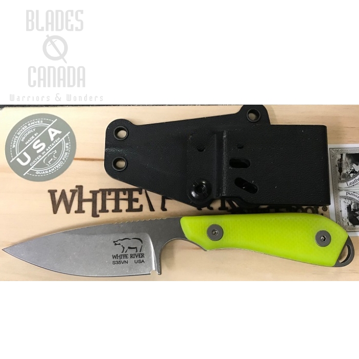 White River M1 Backpacker Pro Fixed Blade Knife, S35VN, G10 High Vis Yellow, Kydex Sheath White River M1 Backpacker Pro Fixed Blade Knife, S35VN, G10 High Vis Yellow, Kydex Sheath